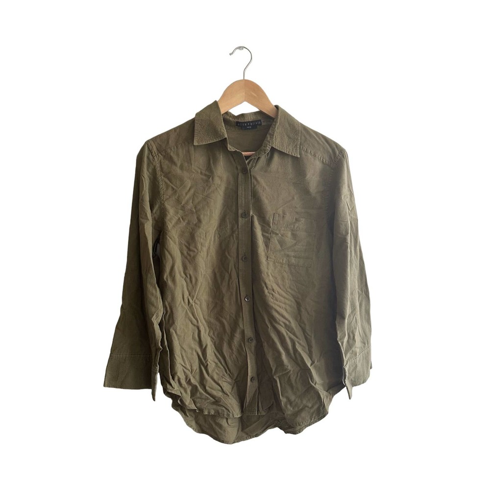 Alice + Olivia Base Olive Green Button Down Shirt Size Medium